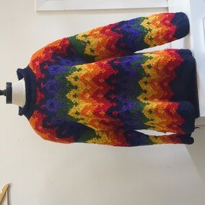 Vintage Artesanias bright rainbow Zigzag chunky Knit‎ Sweater
